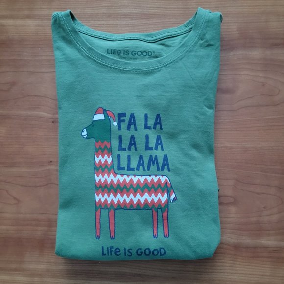 Life Is Good Tops - Life is Good Fa La La La Llama LS Crusher Tee - L